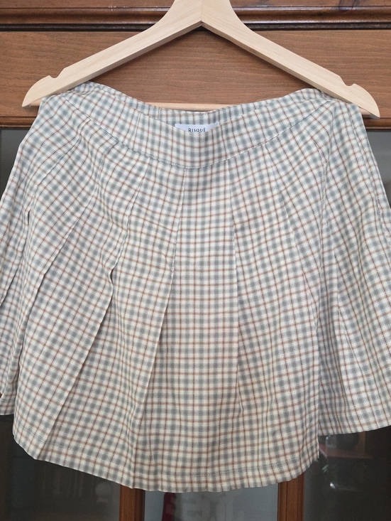 Risqué Clothing Dresses & Skirts - Risque Clothing - Plaid A-Line Mini Skort in Cream, Brown, & Light Blue Size L